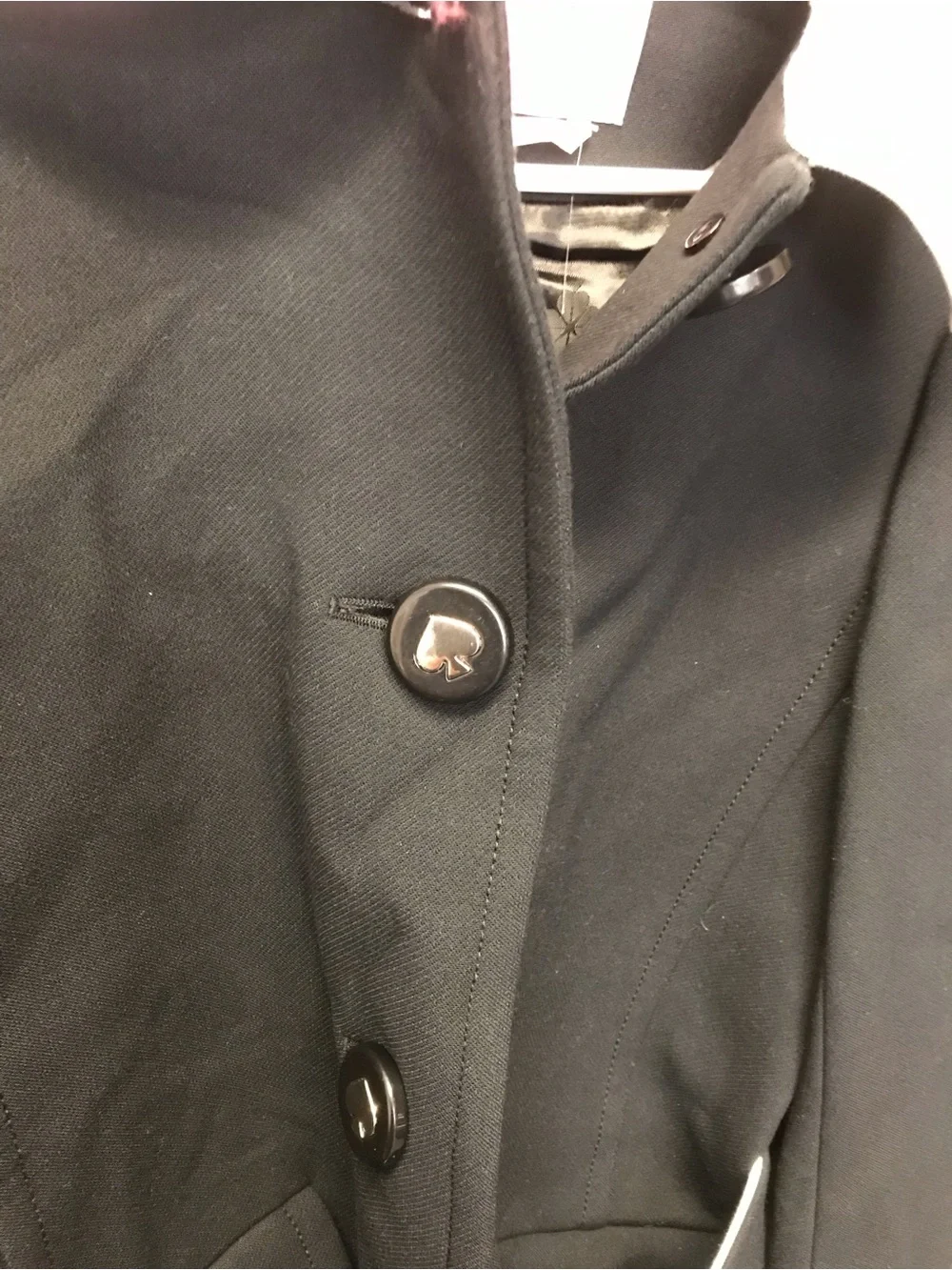 Kate Spade New York Black Trench Coat with contrasting white collar and cuffs 00
